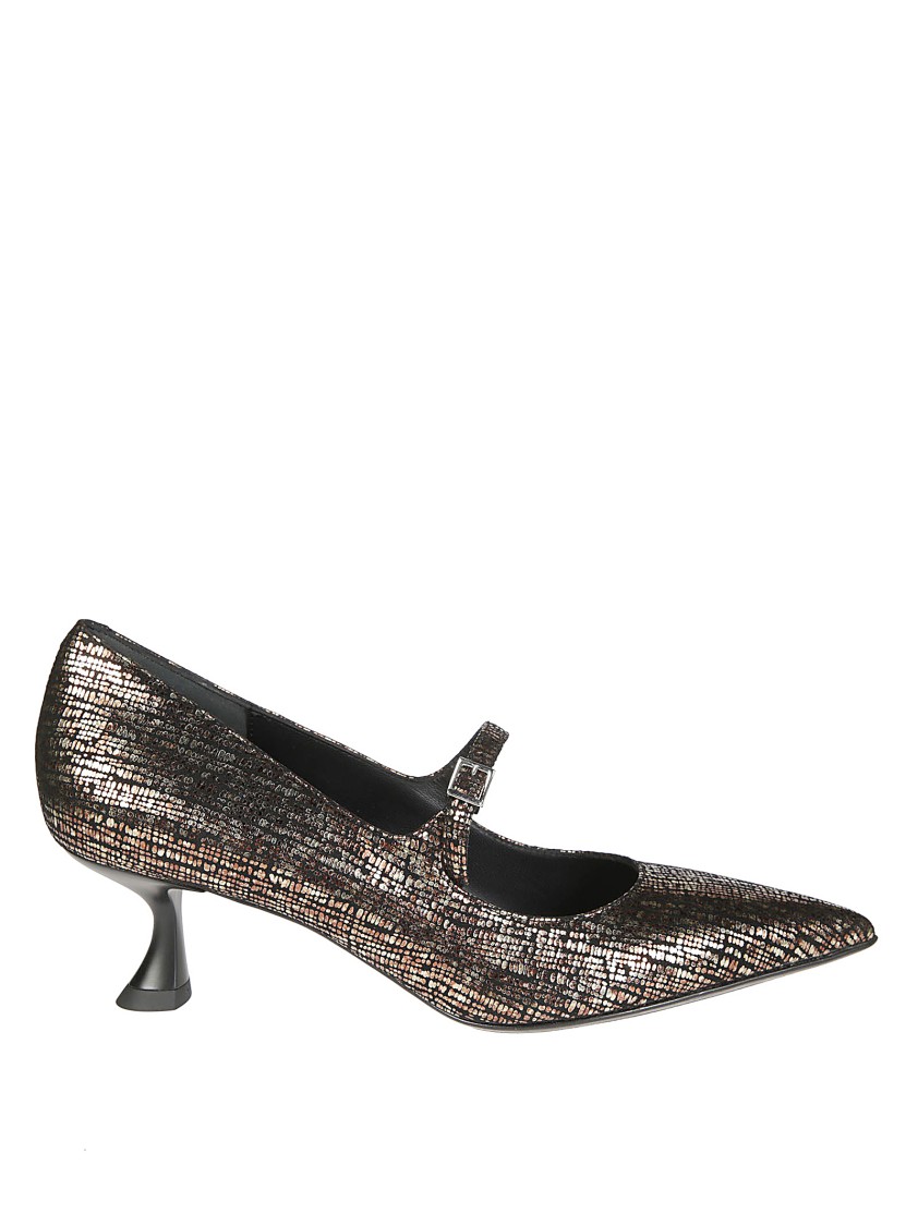 Sergio Levantesi Metallic Mary Jane Pump With Pointed Toe In Brown