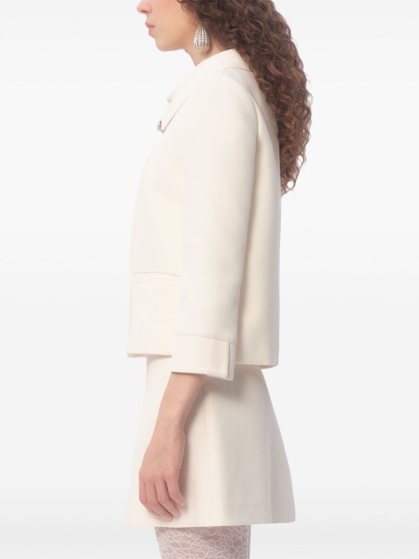 Valentino Garavani White Jacket With Spread Collar And Front Jewel Button In Wool And Silk Woman