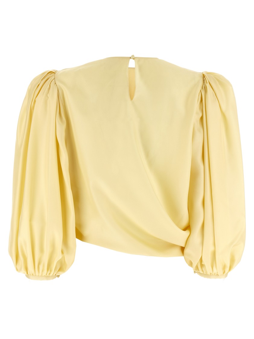 Chloé Draped Top With Keyhole Back And Puffed Sleeves In Yellow