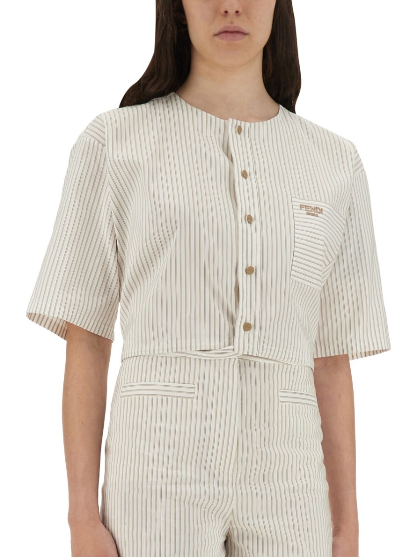Fendi Striped Drawstring Hem Top With Chest Pocket