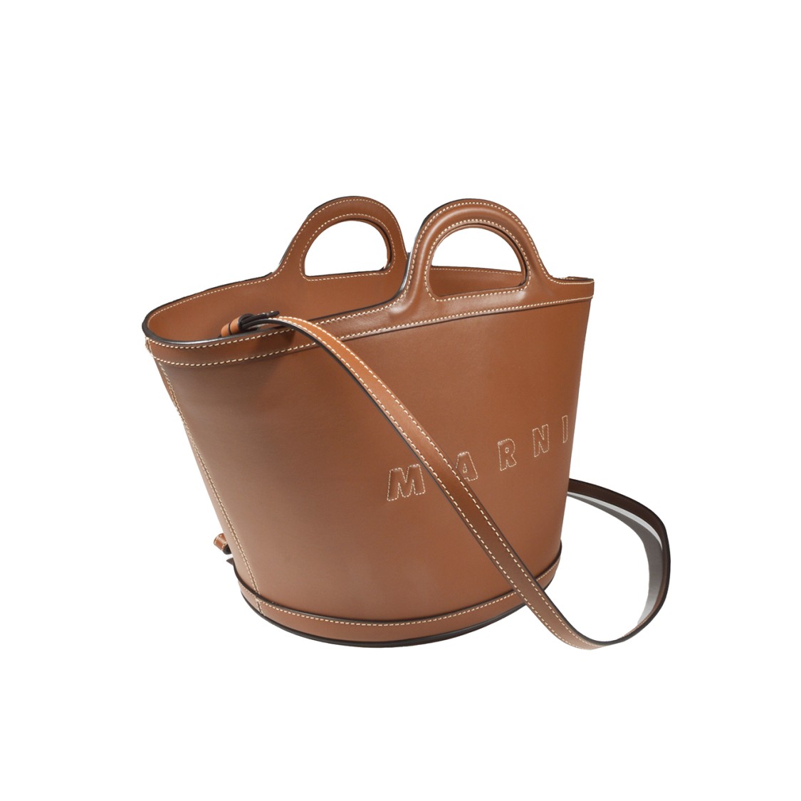 Shop Marni Tropicalia Small Bucket Bag In Brown Leather