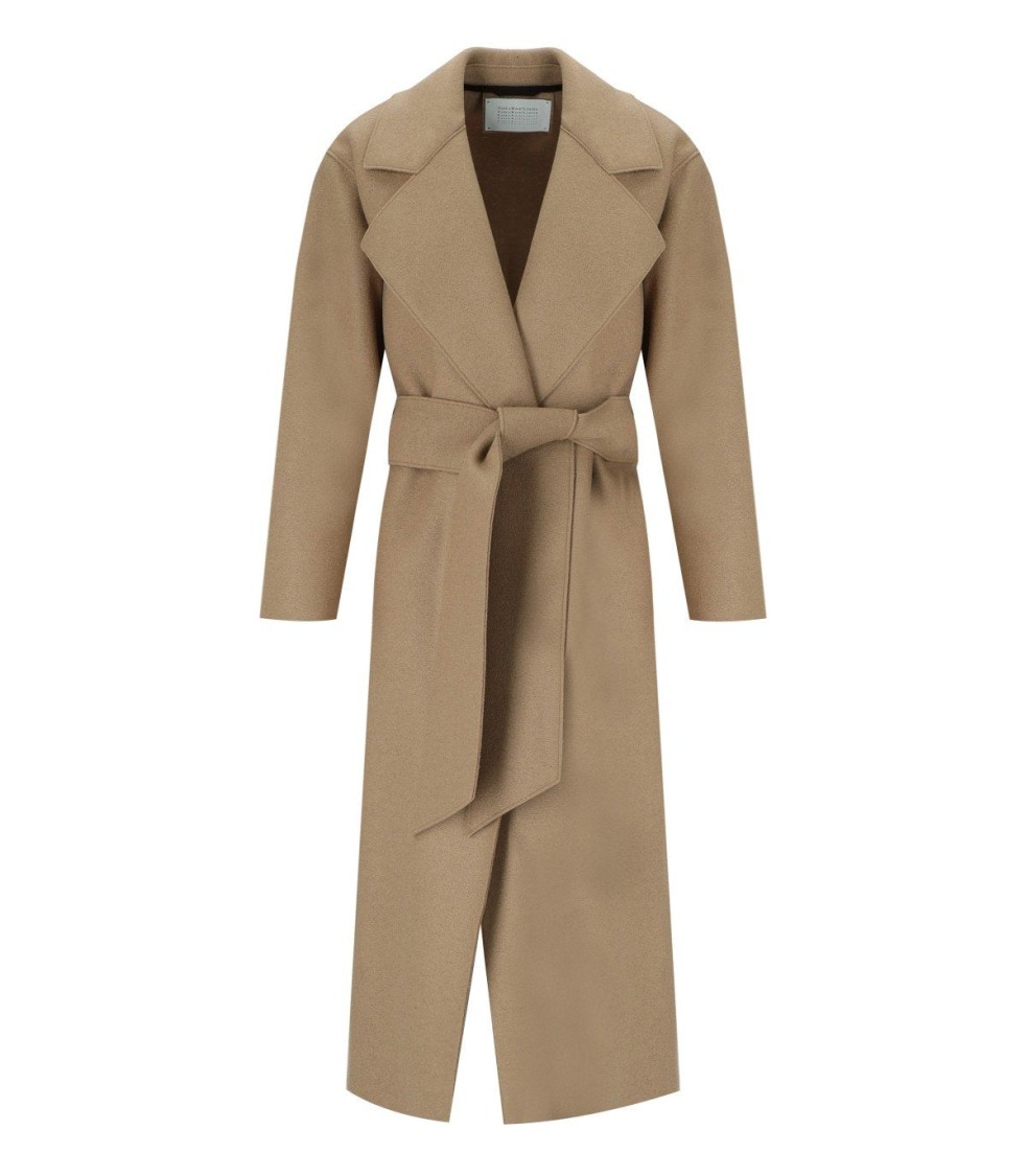 Harris Wharf London Camel Virgin Wool Coat With Belt And Wide Pockets In Brown