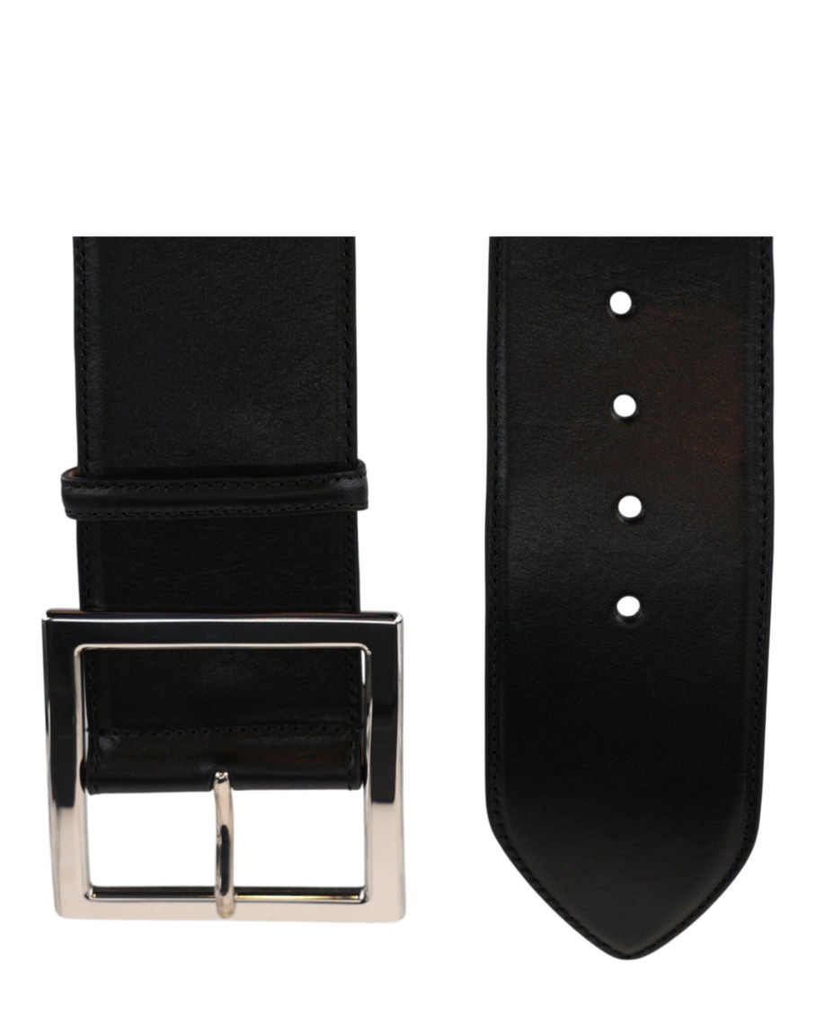 Alexander Mcqueen Ecolux Square Leather Belt In Black