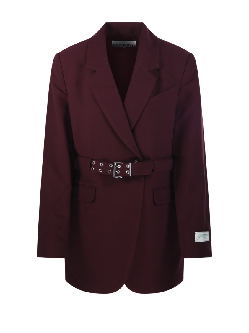 Ganni Future Twill Suiting Blazer In Red