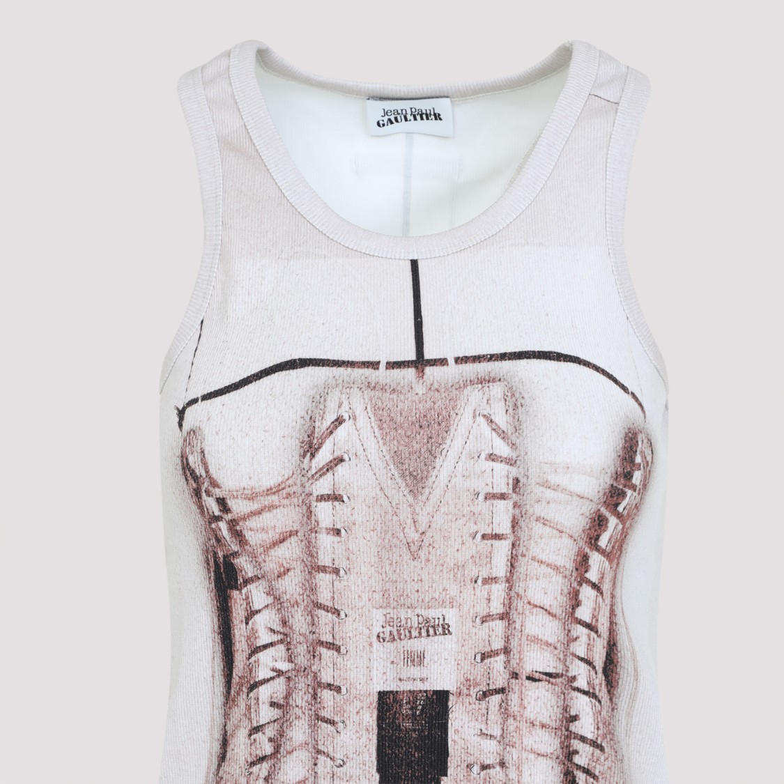 Shop Jean Paul Gaultier Printed Ribbed White Cotton Top