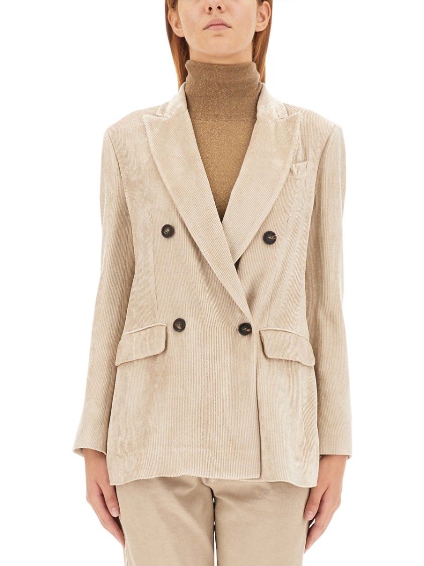 Brunello Cucinelli Hammered Corduroy Blazer With Monili In Neutrals