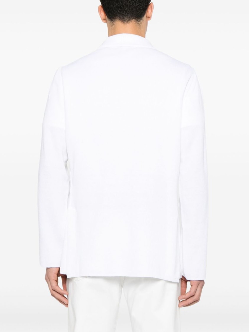 Lardini Double-breasted Linen Jacket With Brooch Detail In White