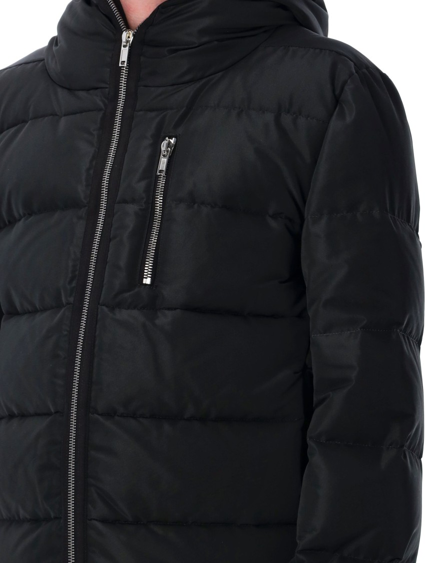 Rick Owens Black Cropped Hooded Down Jacket With Zip In Tech Fabric Man In Black