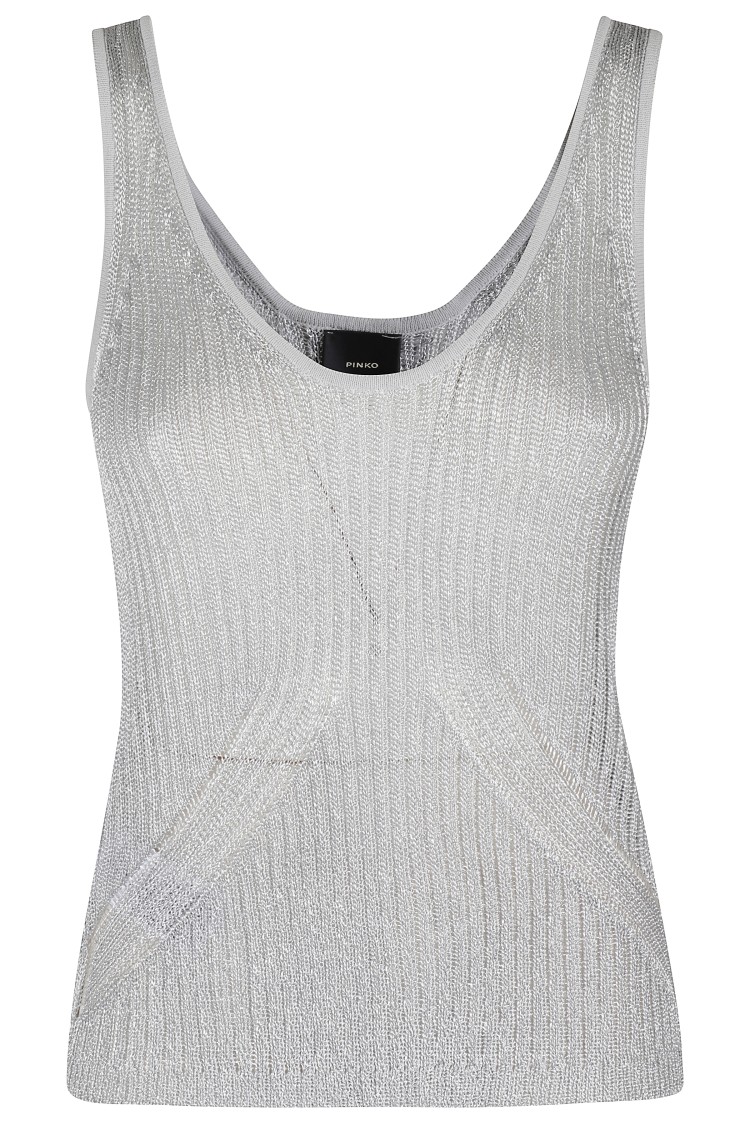 Shop Pinko Noha Metallic Thread Tank Top - Pearl Gray