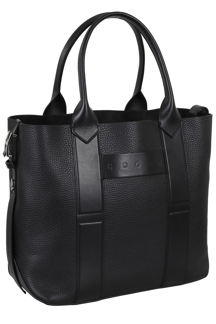 Shop Hogan Script Shopping Bag In Black