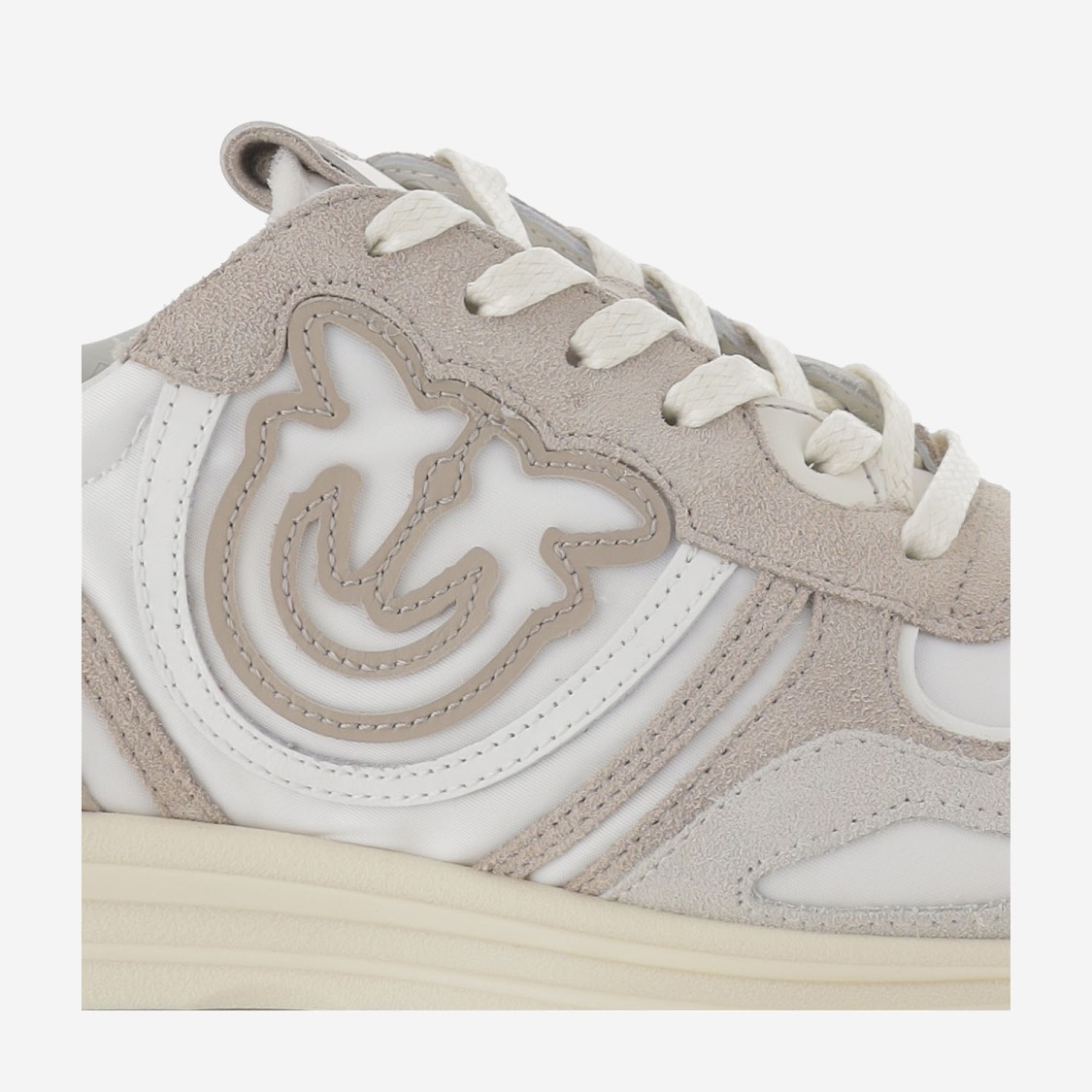 Shop Pinko Technical Fabric And Leather Sneakers With Logo In Grey