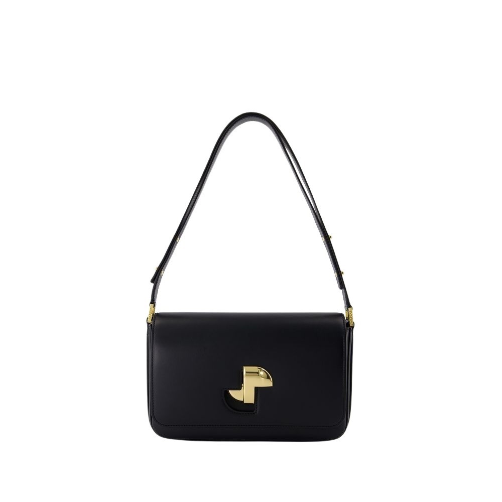 Patou Black Leather Le Classic Lock Shoulder Bag In Black