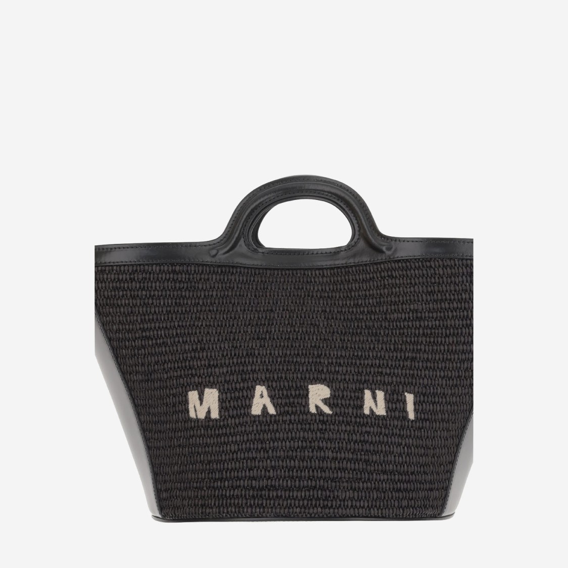 Marni Women Black Leather And Raffia Small Tropicalia Summer Handbag