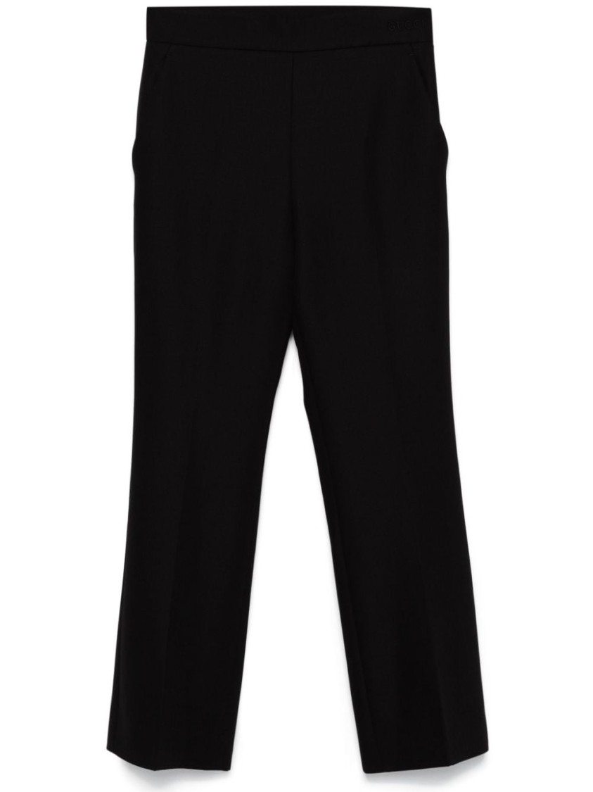 Gucci Mid-rise Flared Trousers With Embroidered Logo In Black