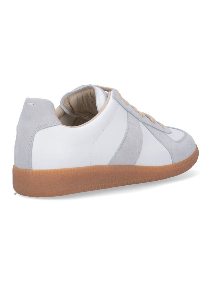 Maison Margiela Women Replica Low-top Leather Sneakers With Suede Inserts In White