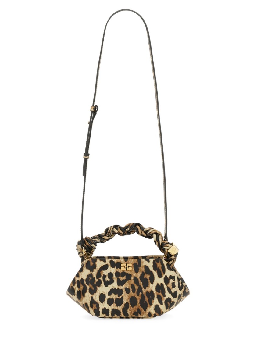Ganni Leopard Print Mini Bou Bag With Twisted Handle