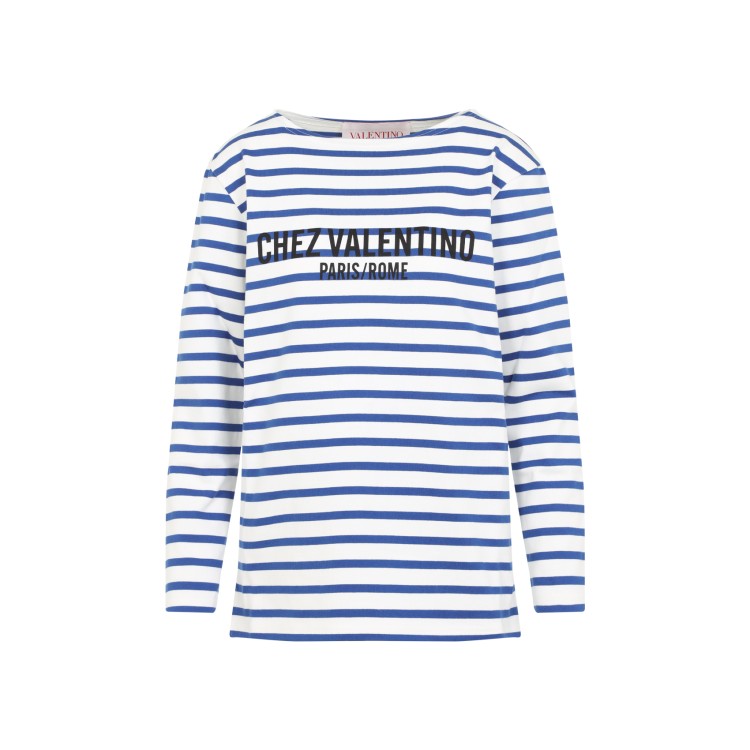 【送料&関税込】Valentino White And Blue Cotton T-shirt Valentino Ivory White Cotton T-Shirt Long-Sleeved | THE LIST