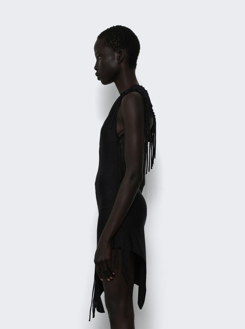 Coperni Asymmetric Fringed Jersey Dress Black