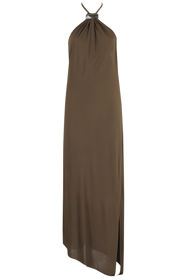 Attico Womens Military Green Halterneck Regular-fit Woven Midi Dress