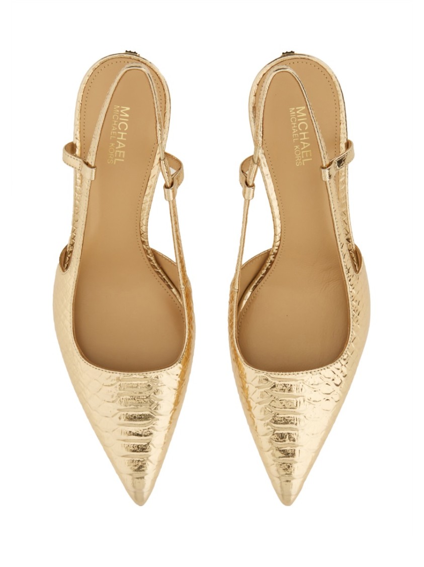 Michael Michael Kors Textured Gold Slingback Pumps With Pointed Toe In Gold