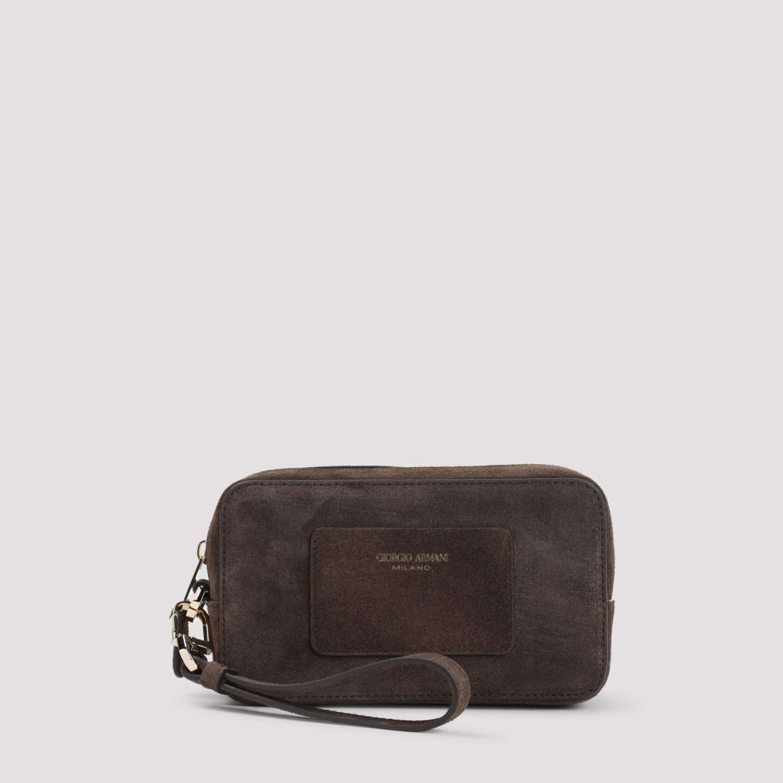 Giorgio Armani Brown Calf Leather Beauty Case In Black