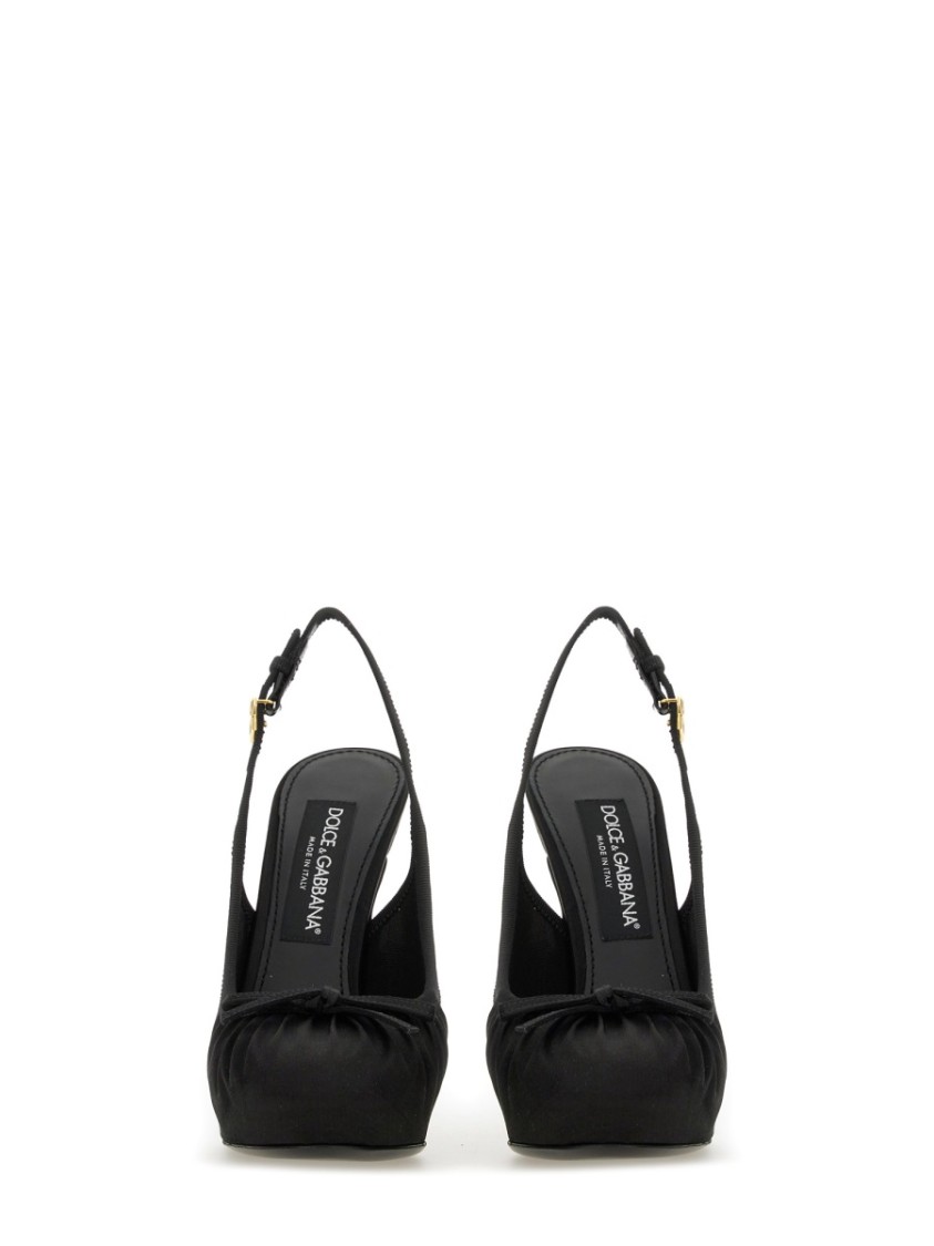 Shop Dolce & Gabbana Satin Slingback Heels With Bow Detail In Black