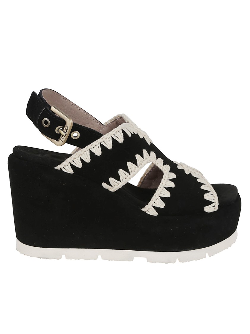 Shop Mou Wedge Sandals With Stitching