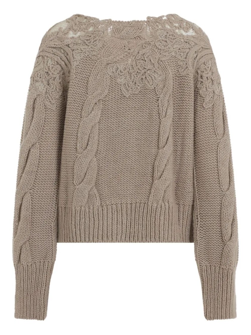 Ermanno Scervino Cropped Turtleneck Sweater With Cable Knit In Gray