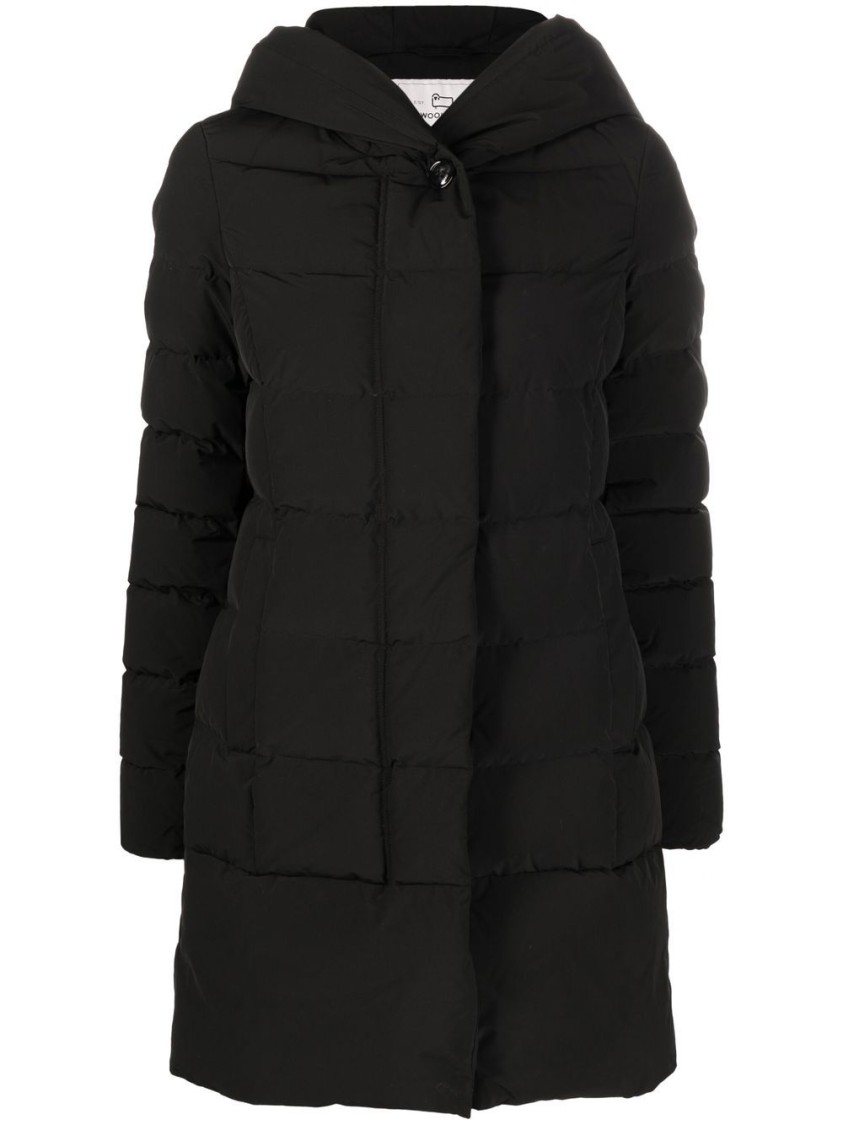 Woolrich Mid-length Padded Coat With Classic Hood In Black