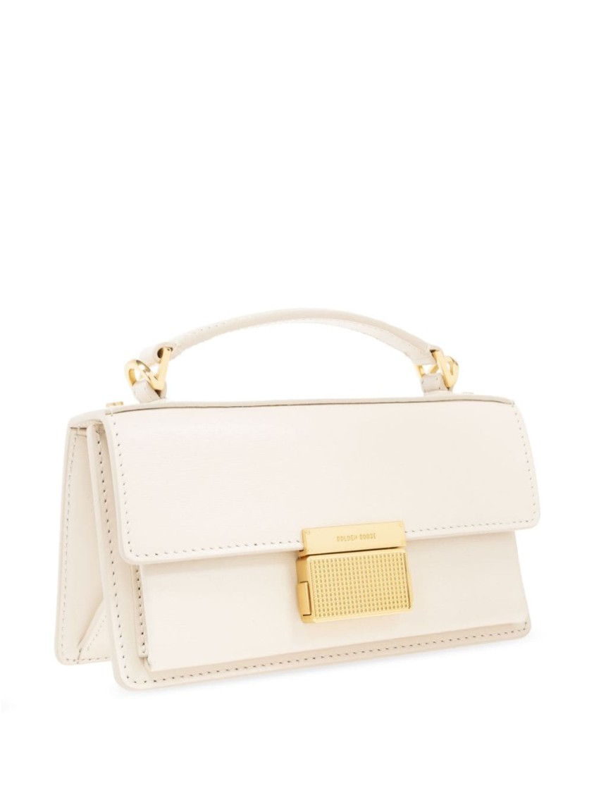 Golden Goose Deluxe Brand Structured Handbag With Gold-tone Clasp And Detachable Strap In Neutrals