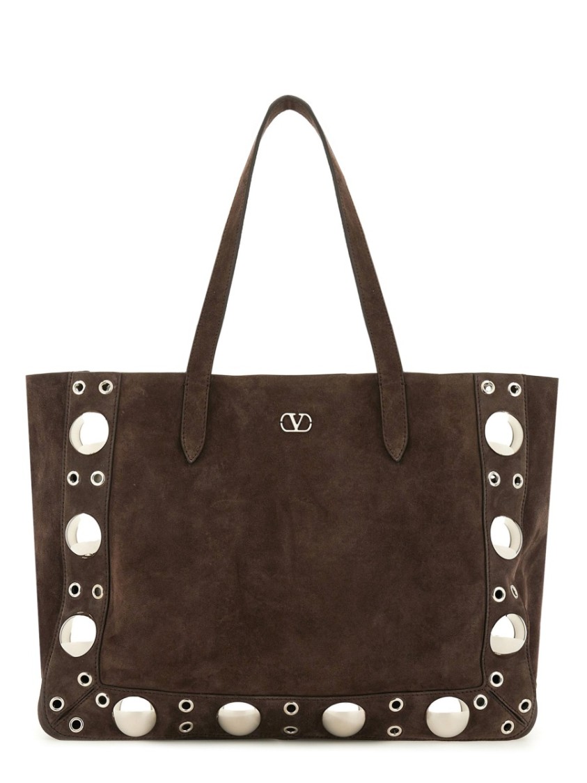 Valentino Suede Shoulder Bag With Maxi Metal Studs In Brown