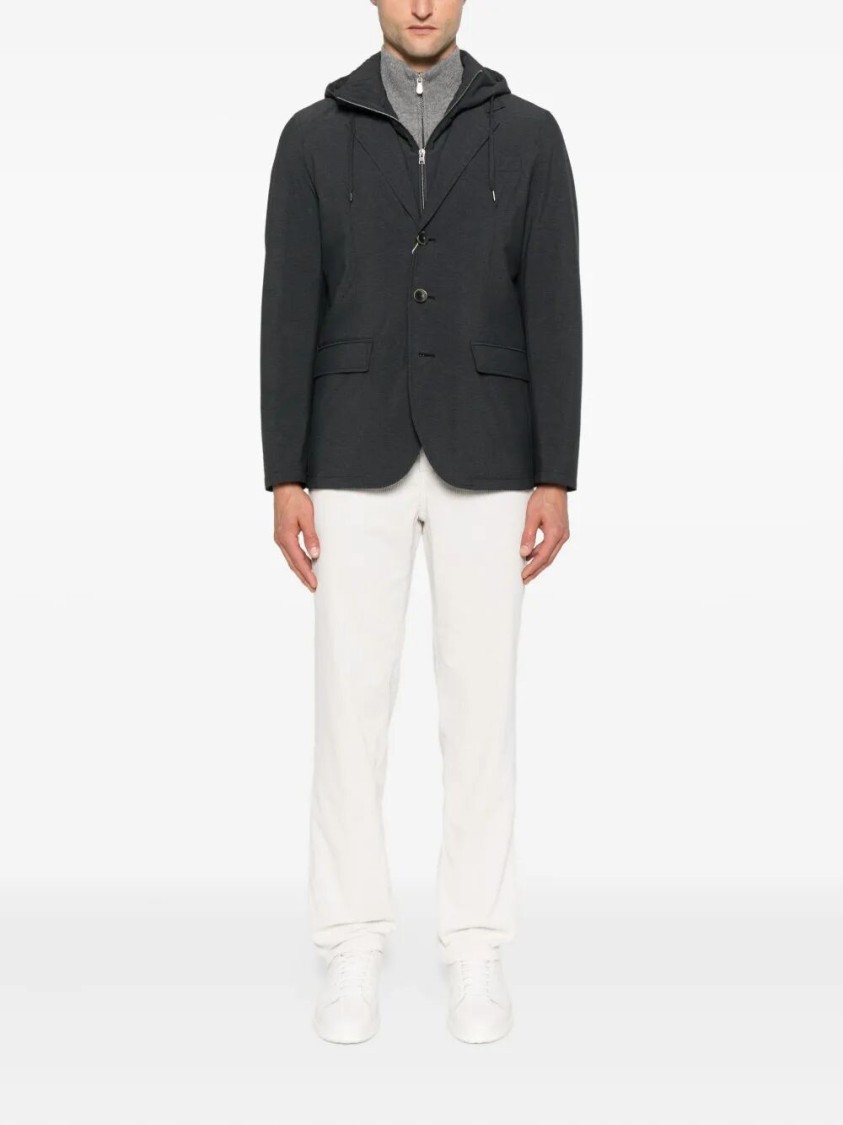 Herno Tailored Black Jacket With Detachable Hood In Black