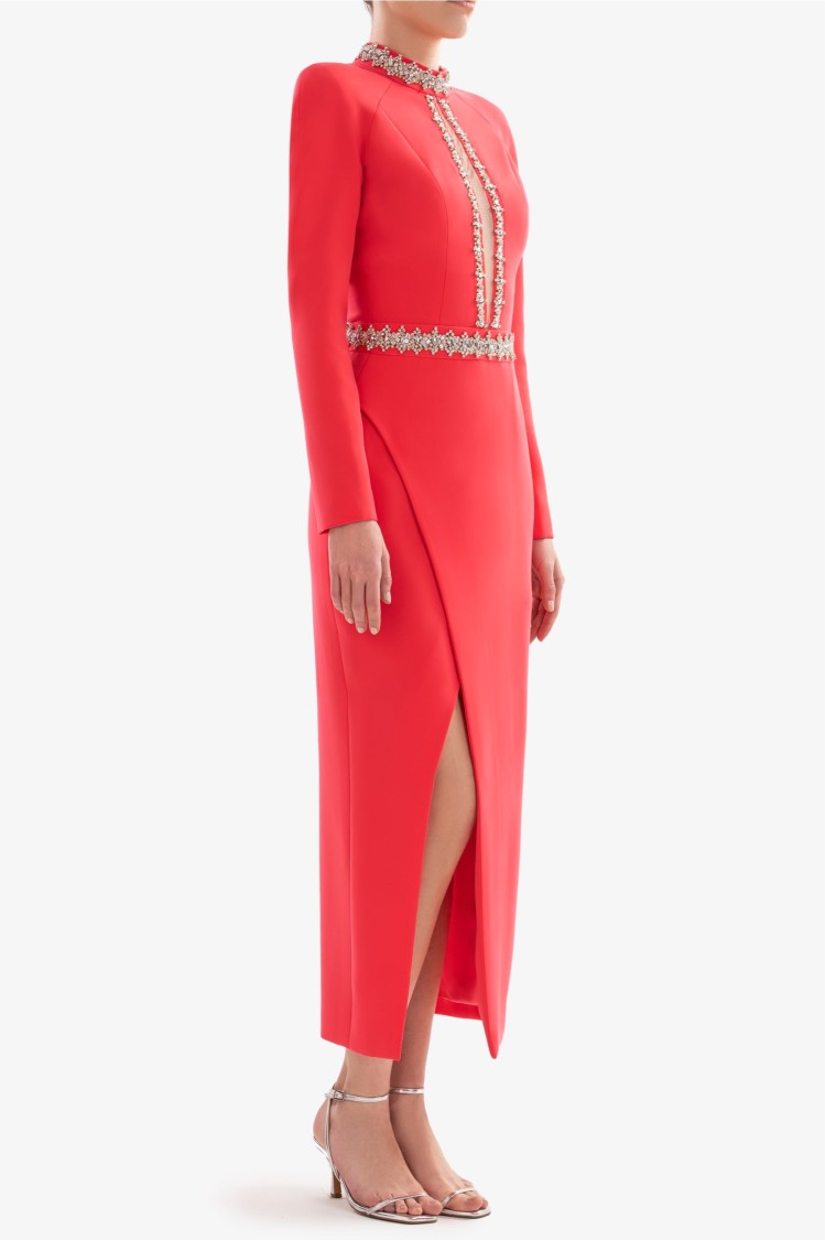 Saiid Kobeisy Crystal Embellished Midi Dress In Red