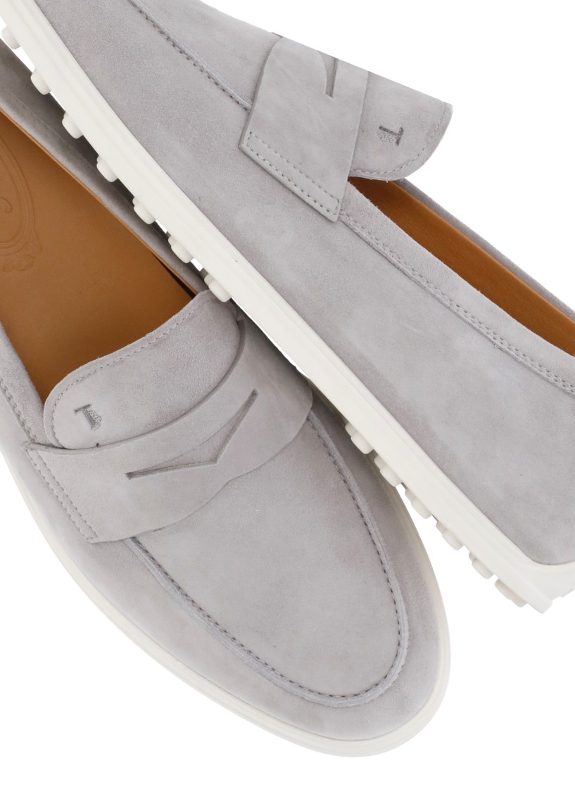 Tod's Grey Suede Leather Loafers In Grey