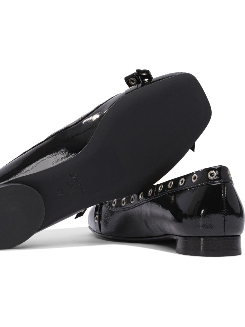 Ganni Eyelet Bow Ballet Flats In Black