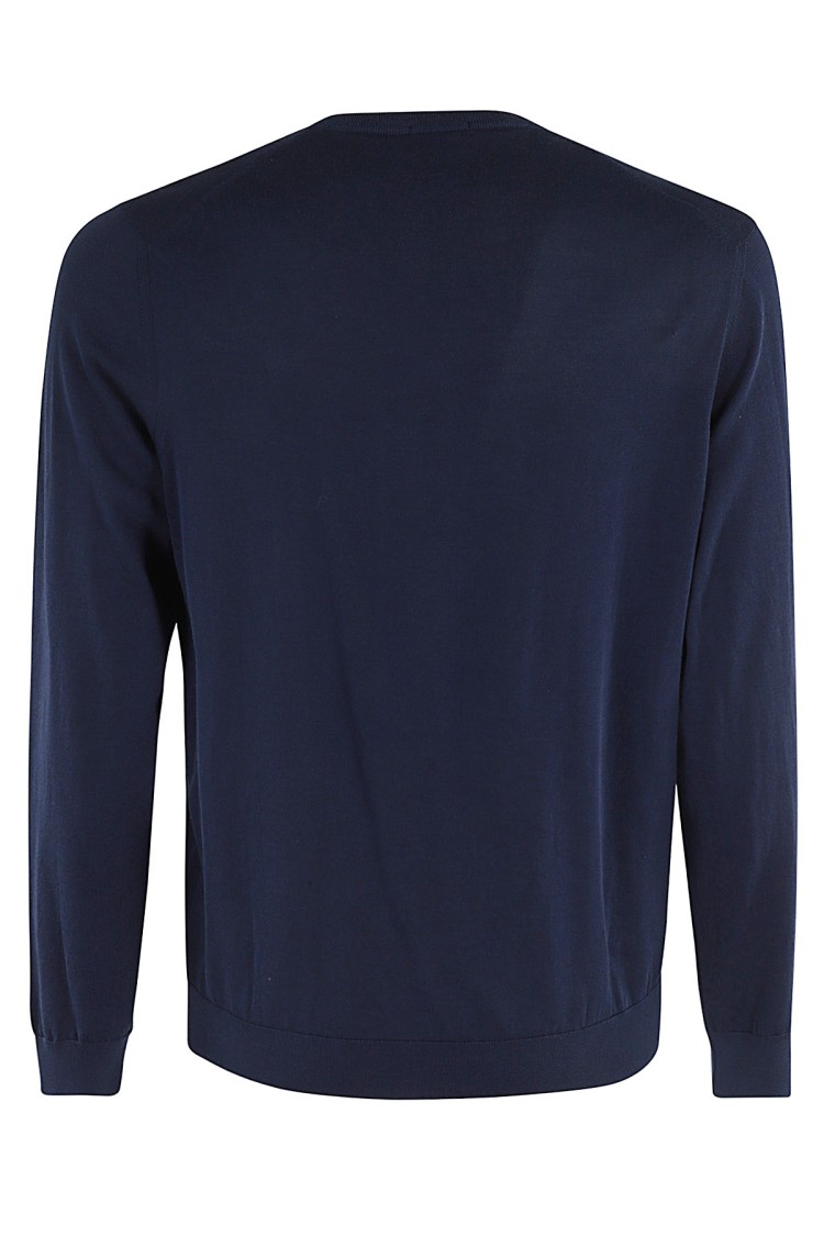 Drumohr Crew Neck Sweater In Shaved Cotton In Blue