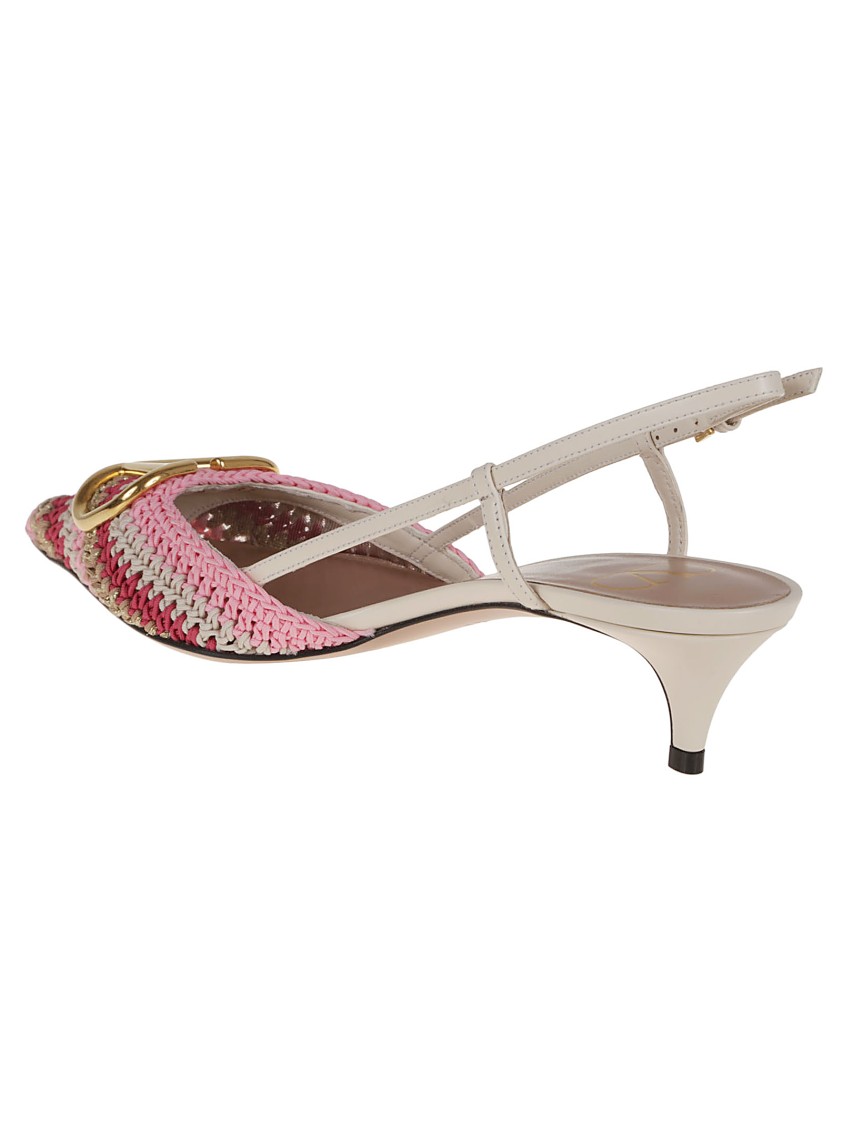 Valentino Multicolor Crochet Vlogo Pumps In Pink