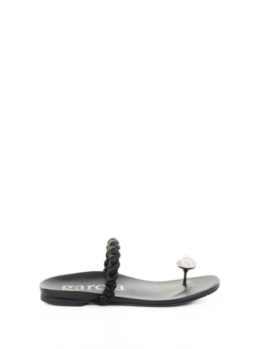 Pedro Garcia Black Nappa Flip Flops In Black