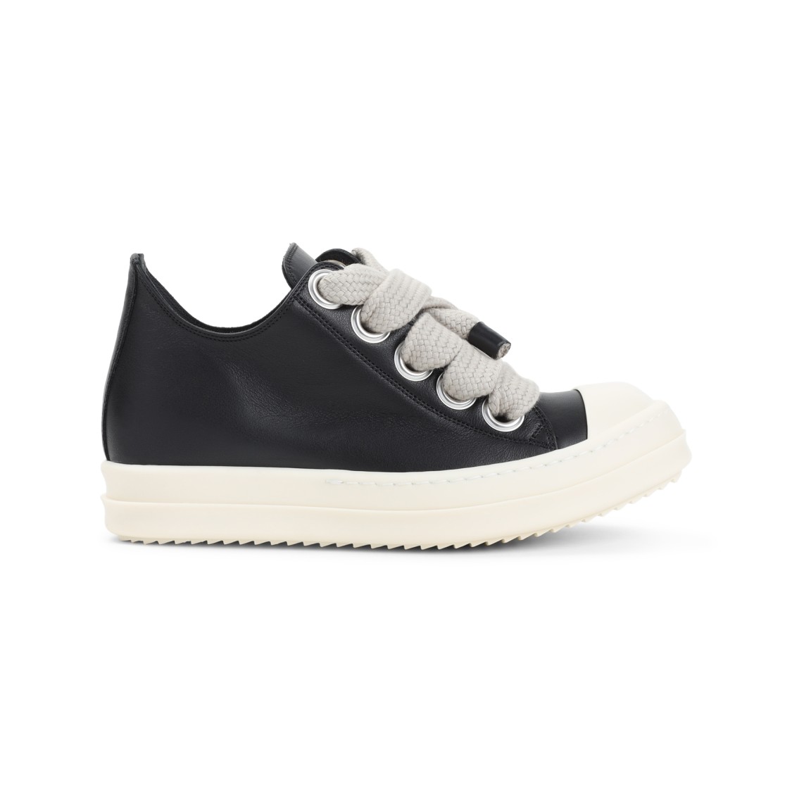 Rick Owens Black Leather Sneakers With Oversized Laces