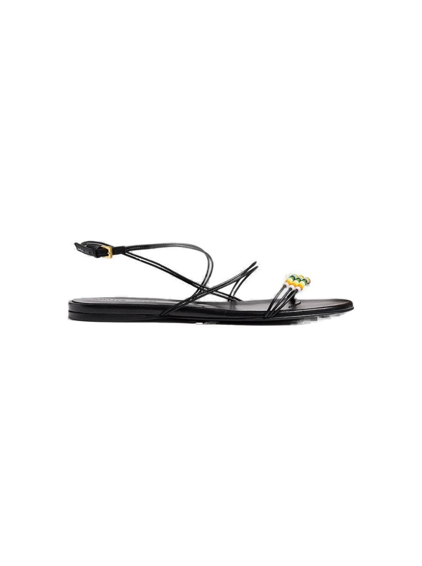 Khaite Loop Flat Sandals With Beads Black In Burgundy