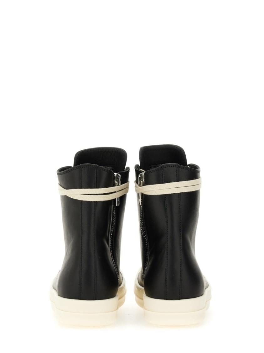 Rick Owens Black High Top Sneakers With Oversized Laces In Leather In Black