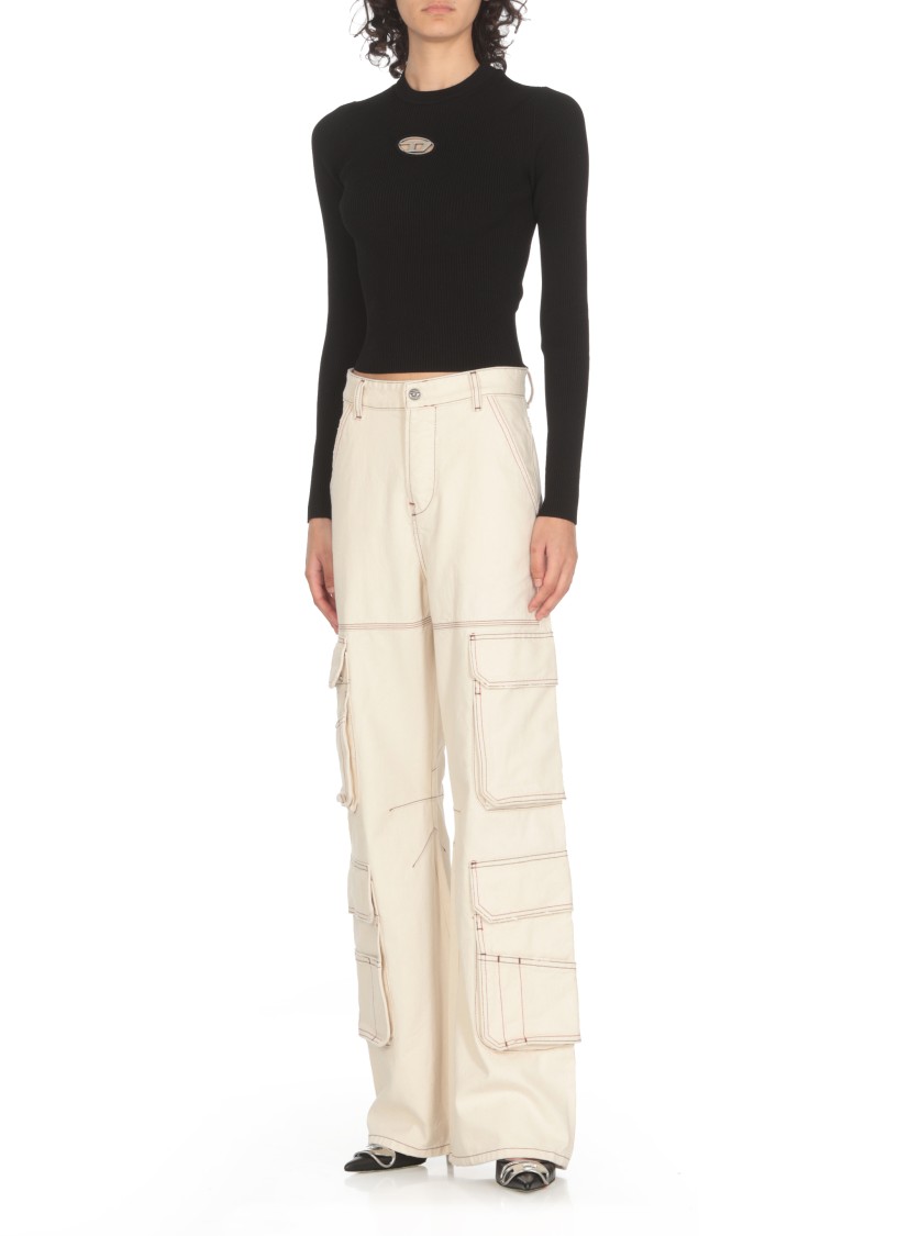 Diesel M-anchor-a Cropped Denim Sweatshirt With Cut-out Detail In Black