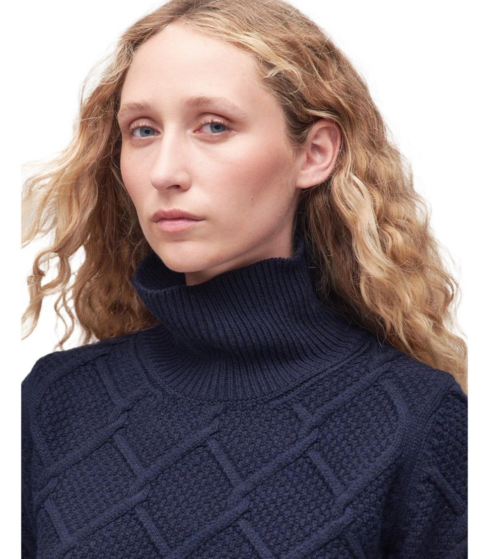 Barbour Burne Roll Blue Turtleneck Sweater In Blue