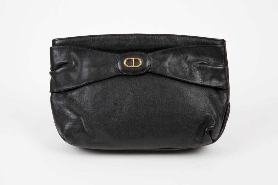 DIOR CHRISTIAN DIOR BLACK LEATHER CLUTCH BAG