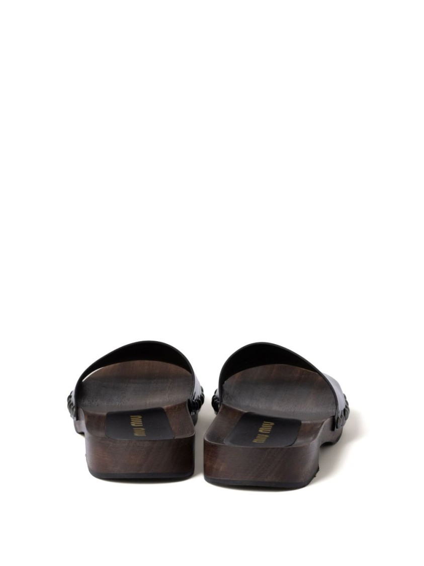 Miu Miu Open-toe Black Patent Sandals With Decorative Studs In Black