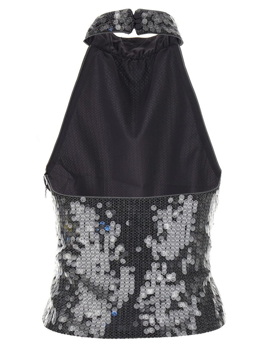 Rotate Birger Christensen Rotate Halter Neck Top With Sequin Embellishments In Black