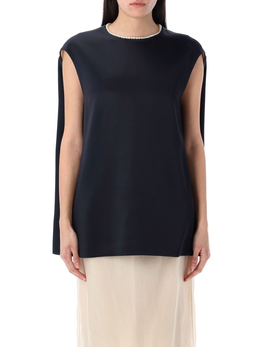 Shop Carven Cocoon Top With Mock-pearls Trim In Black