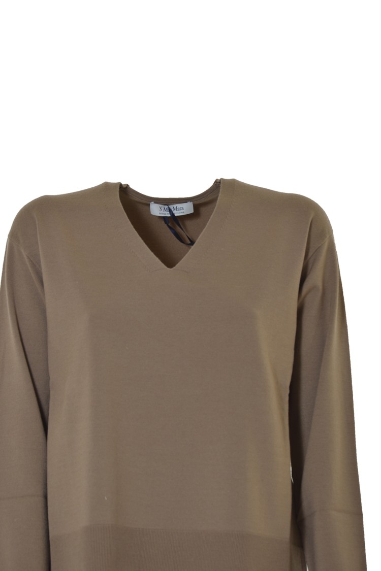 Max Mara Alghero V-neck Sweater In Camel Cashmere In Brown