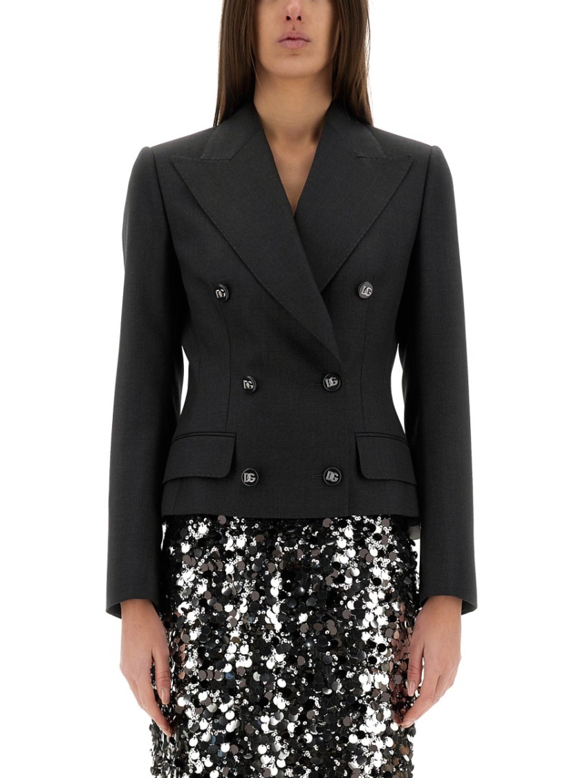 Dolce & Gabbana Dolce Double-breasted Jacket With Dg Logo Buttons In Grey