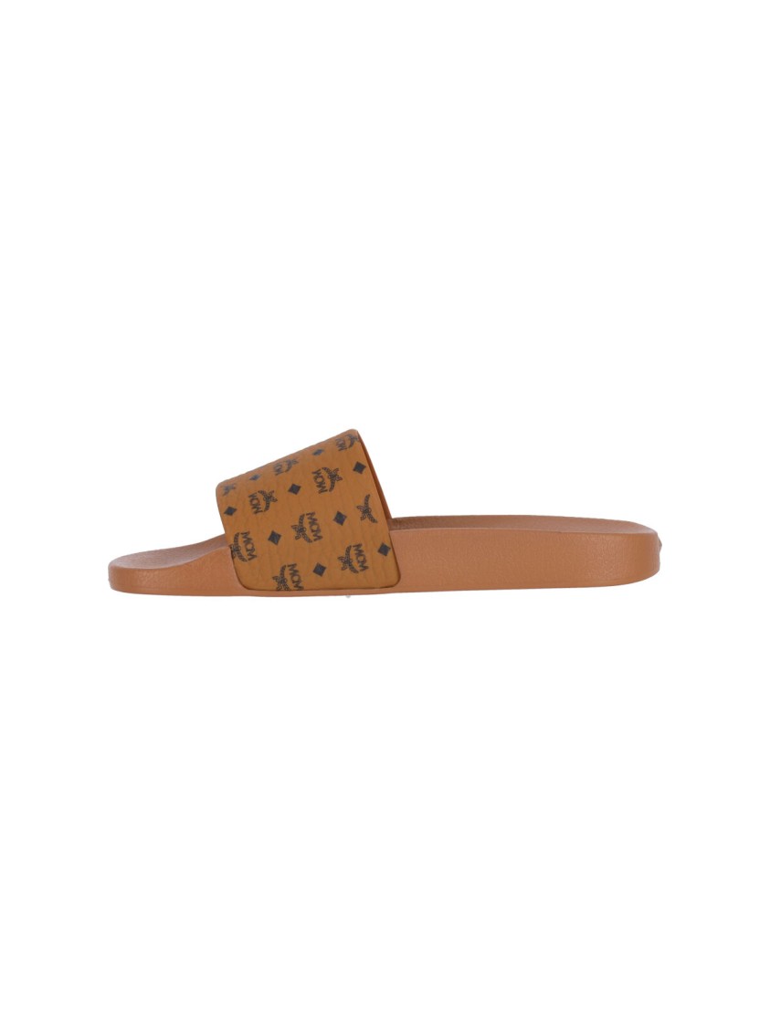 Mcm "monogram" Slide Sandals Brown In Brown